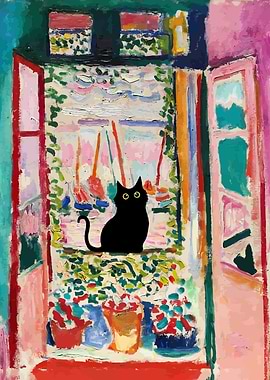 Black Cat at the Open Window