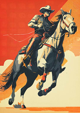 Cowboy Riding Horse Illustration