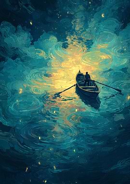 Rowboat on Water Painting
