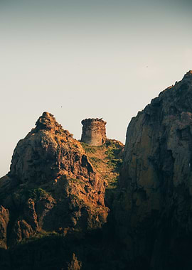Tower on Rocky Hillside Landscape Corsica