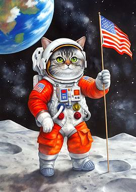 Astronaut Cat on the Moon