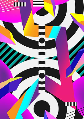 Abstract Geometric Shapes with Colorful Stripes