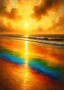 Rainbow Beach: Golden Sunset Waves
