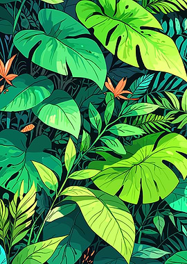 Lush Tropical Greenery Pattern
