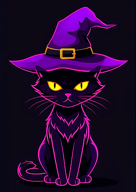 Halloween Cat with Witch Hat