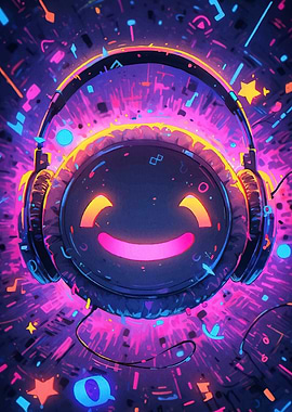 Neon Headphones Smiling Face