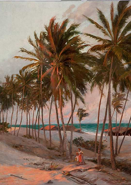 Tropical Beach with Palm Trees Painting
