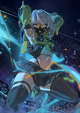 Girl with Mask and Cyberpunk Style