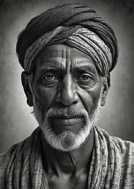 Monochrome Portrait of a Man with Turban