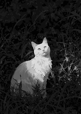Monochrome Cat in Tall Grass