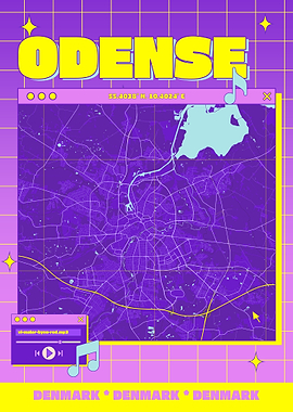 Odense Map Art Retro Style