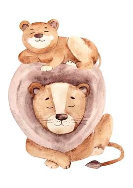 Watercolor Lions Illustration