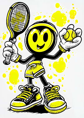 Cartoon Tennis Player with Yellow Accents