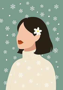 Woman with Snowflakes in Winter Coziness