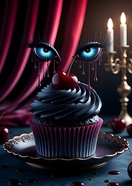 Surreal Cherry Cupcake with Eyes