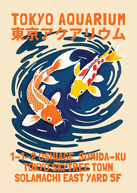 Tokyo Aquarium Koi Fish Illustration