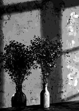 Monochrome Still Life with Vases