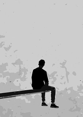 Monochrome Silhouette of a Seated Figure