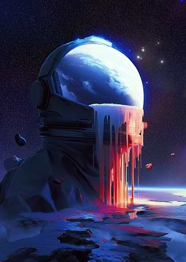 Astronaut Helmet with Dripping Planet Reflection