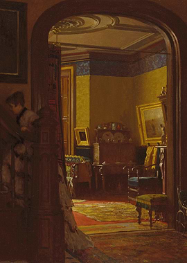 Interior Scene with Figure on Stairs