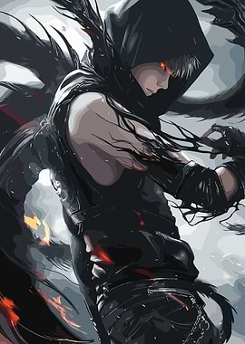 Dark Hooded Figure with Red Eyes