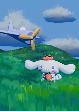 Cinnamoroll with Strawberries and Airplane