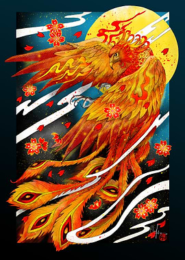 Fiery Phoenix with Cherry Blossoms