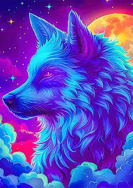 Neon Wolf Cosmic Setting