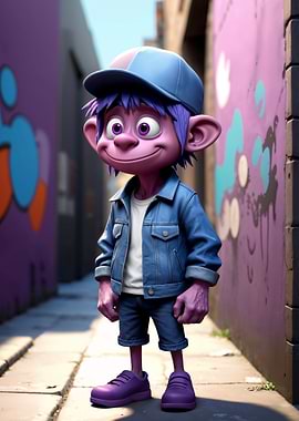 Cartoon Character in Urban Alleyway