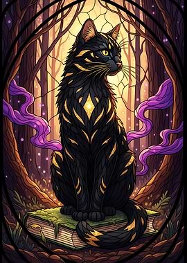 Black Cat on Book in Forest