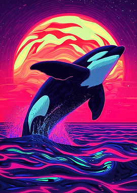 Orca Leaping Neon Sunset