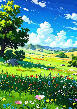 Anime Style Meadow Landscape
