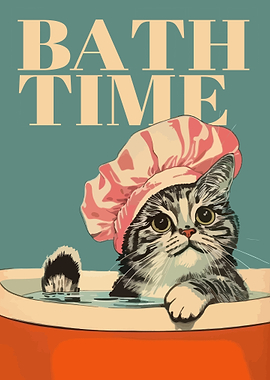 Cat Bath Time Illustration