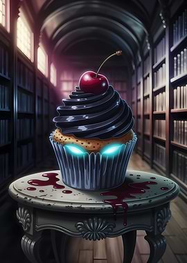 Eerie Cupcake in Library Setting