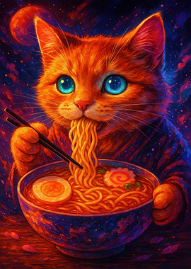 Cat Eating Ramen in Space