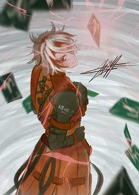 Anime Character with Cards and Energy