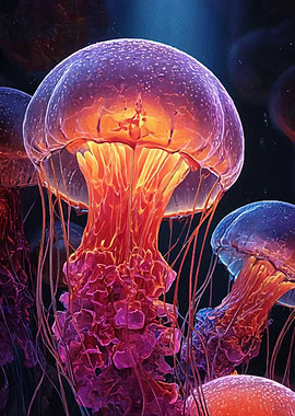 Glowing Jellyfish in Deep Sea