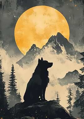 Wolf Silhouette Moon