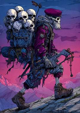 Skull-laden Soldier on Mountain