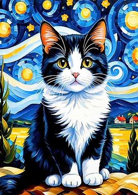 Cat Starry Night Style