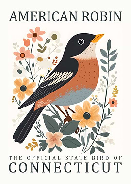 American Robin and Connecticut Flowers