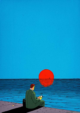 Man by the sea at sunset