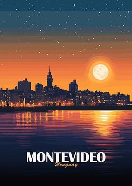 Montevideo Uruguay Cityscape at Night