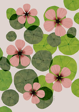 Floral pattern with pink flowers and leaves