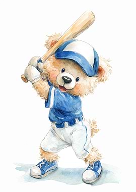 Watercolor Baseball Bear