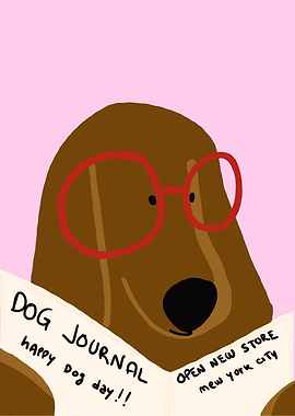 Dog Reading Newspaper Cartoon Illustration