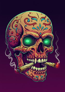 Smoking Skull with Glowing Eyes
