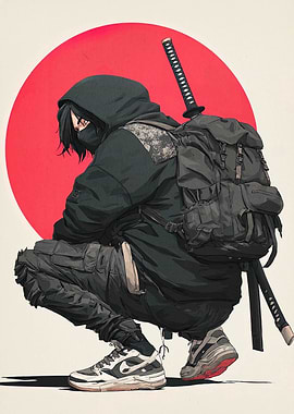 Ninja with Katana and Backpack