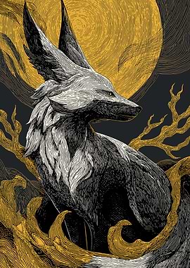 Fox and Moon Illustration
