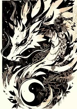 Dragon and Yin Yang Symbol Art